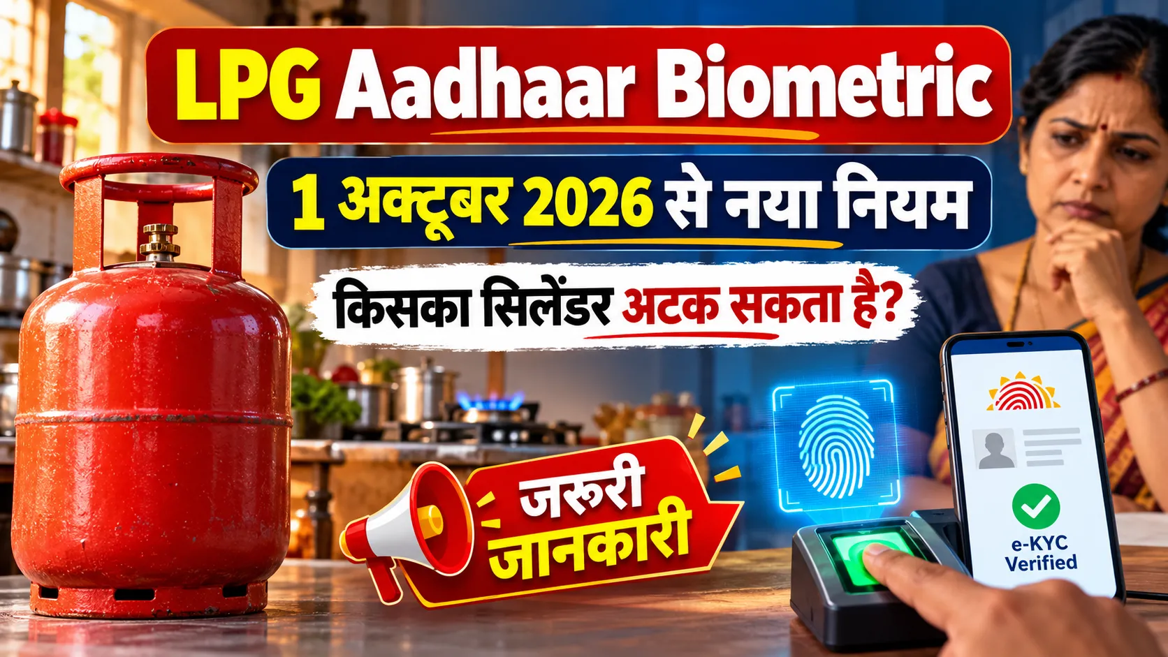 LPG Aadhaar Biometric 1 October 2026 नया नियम, गैस सिलेंडर e-KYC और Aadhaar biometric verification