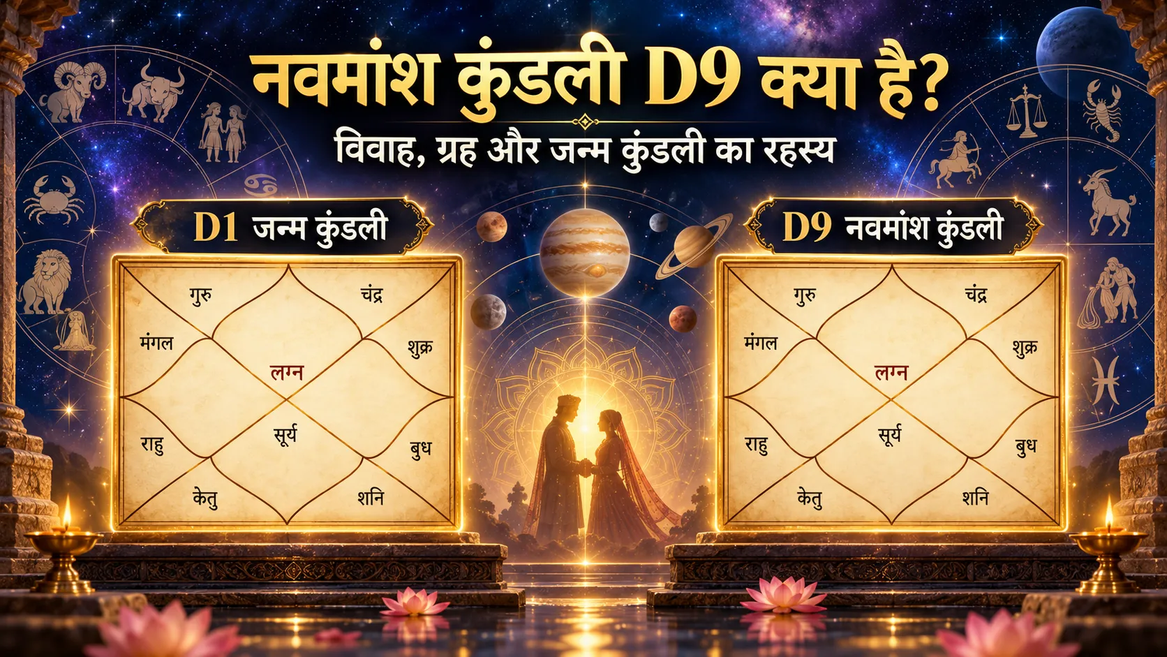 नवमांश कुंडली (D9 Chart) क्या है? जन्म कुंडली से अंतर, विवाह के संकेत, वर्गोत्तम ग्रह और गणना की पूरी गाइड