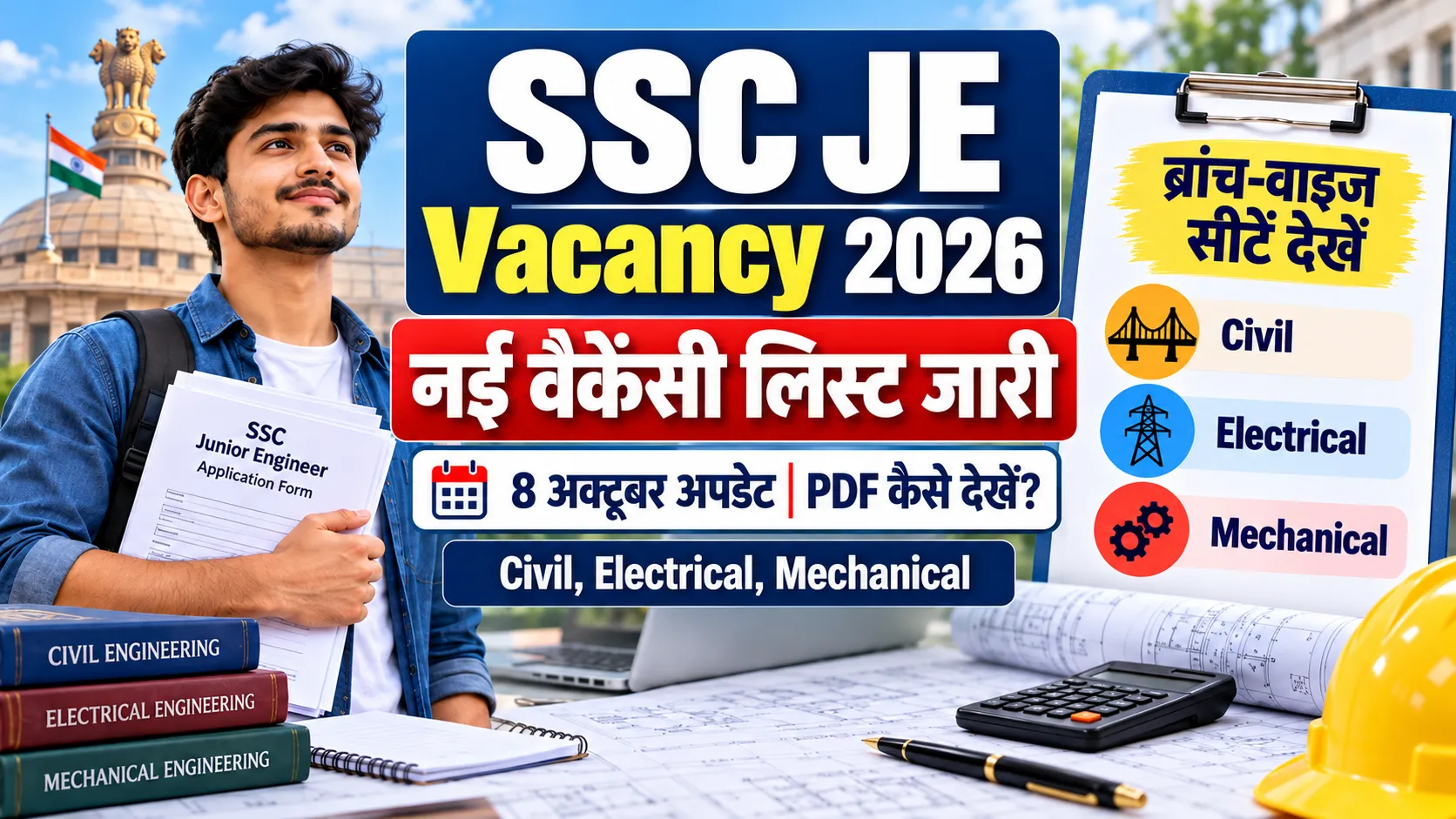 SSC JE Vacancy 2026 की नई वैकेंसी सूची, 8 अक्टूबर अपडेट, Civil, Electrical और Mechanical ब्रांच तथा आधिकारिक PDF की जानकारी