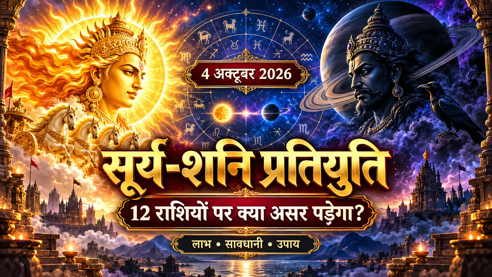 4 अक्टूबर 2026 सूर्य शनि प्रतियुति का 12 राशियों पर प्रभाव, लाभ सावधानी और उपाय