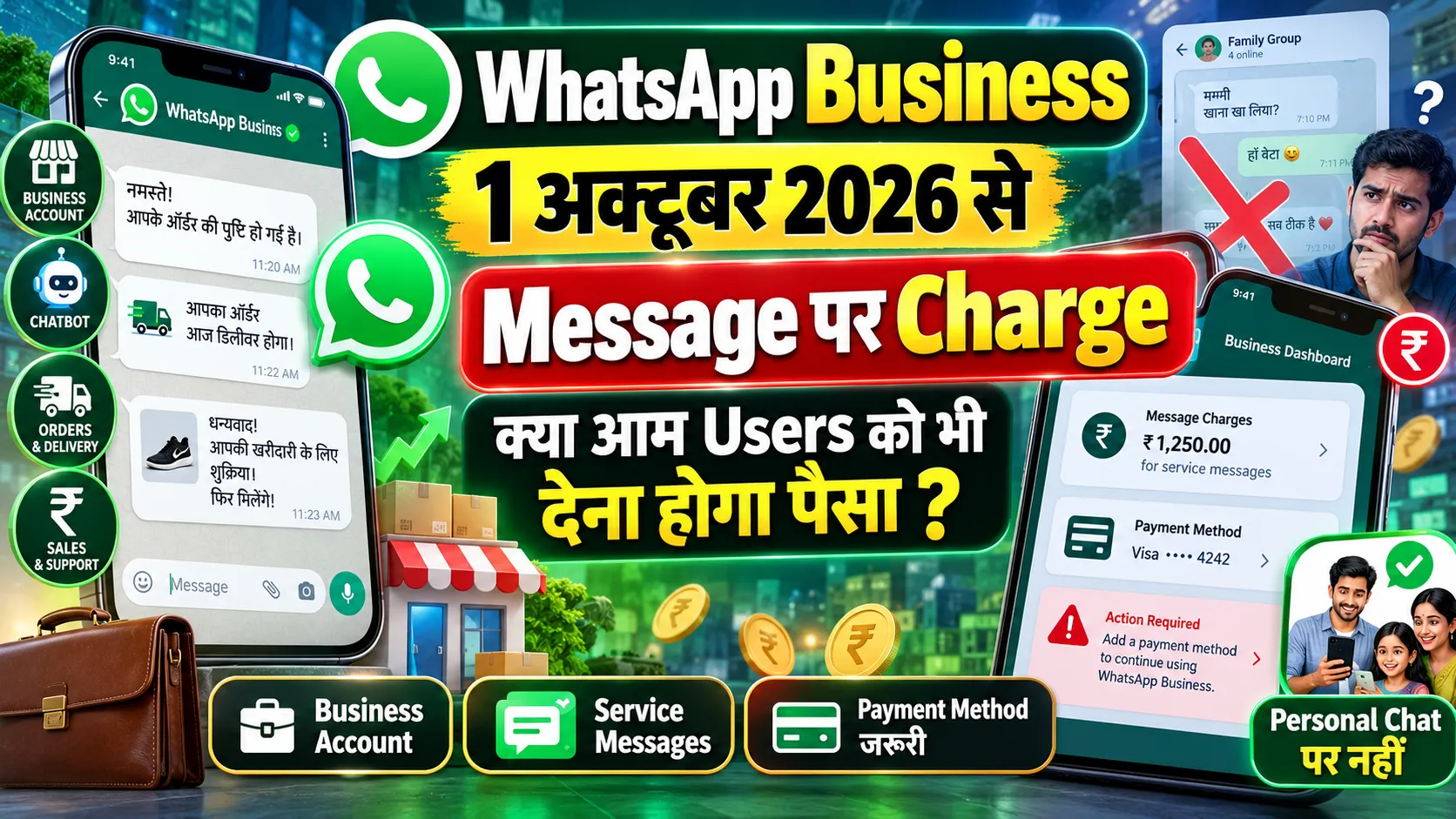 WhatsApp Business 1 अक्टूबर 2026 से message charge, service messages और payment method का नया नियम, personal chat पर charge नहीं